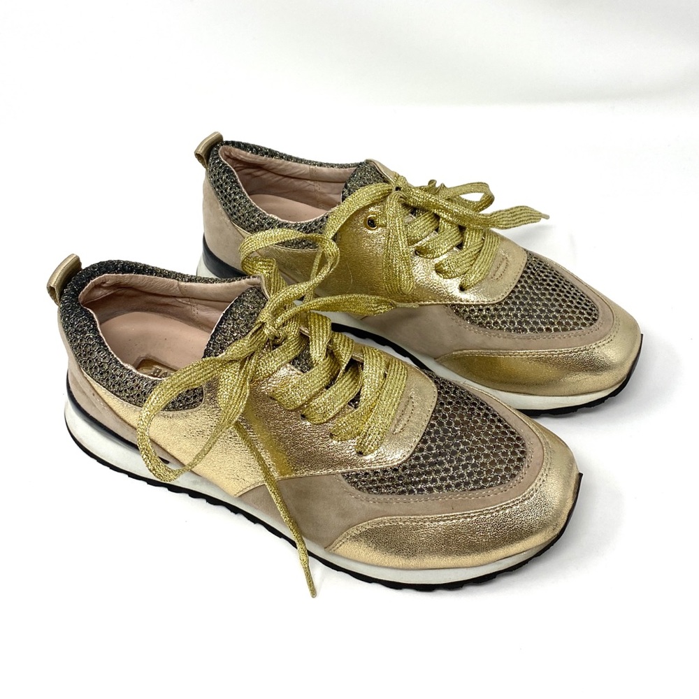 🌸Spring Sale🌸 Fashion Women’s Sneakers Leather Mesh Gold Size 8 - Picture 2 of 8